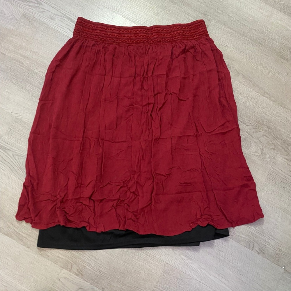 Collections Etc Skirt Women XL Red Smocked Waist Crinkle Rayon Lined Casual Boho
